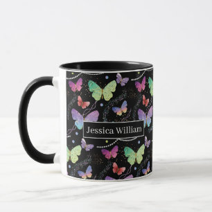 Mug Nom personnel Élégant Papillons violets brillants