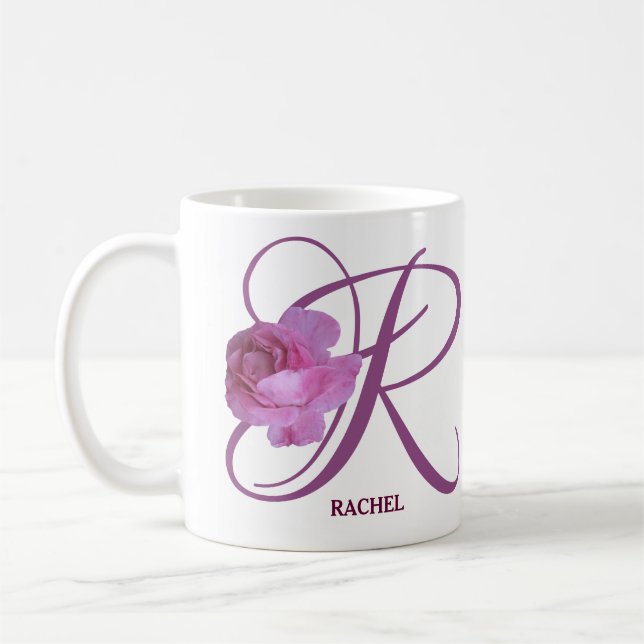 Mug Nom Rachel personnalisable monogramme rose rose ro (Gauche)