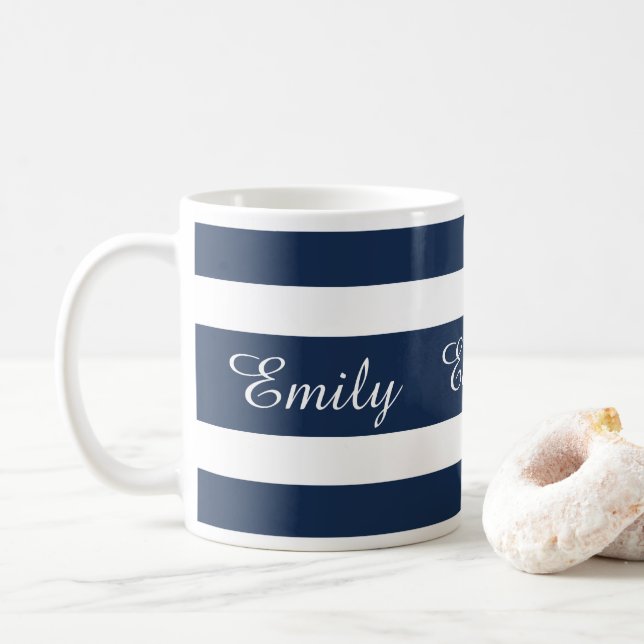 Mug Nom Rayures Bleues Modernes (Avec donut)