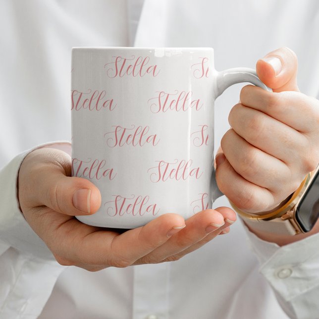 Mug Nom répété en rose partout sur blanc (Créateur téléchargé)