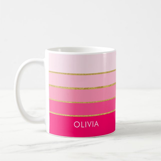 Mug Nom rose et or brillant personnalisé (Gauche)