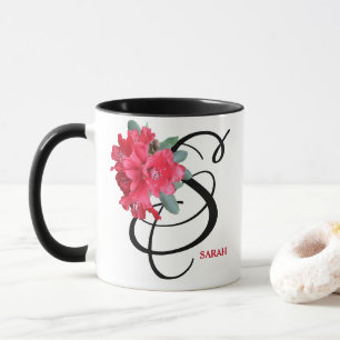 Mug Nom SARAH personnalisable joli rouge floral fun