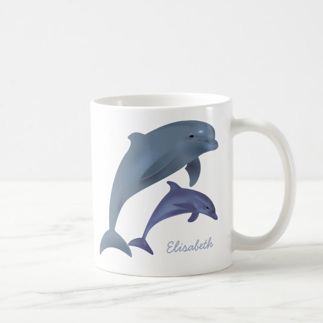 Mug Nom sautant d'illustration de dauphins (Droite)
