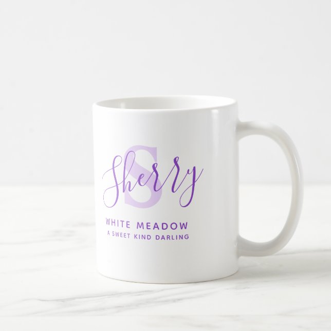 Mug Nom Sherry signifiant monogramme S texte pourpre (Droite)