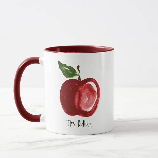 Mug Nom simple de l'enseignant de la pomme rouge (Gauche)