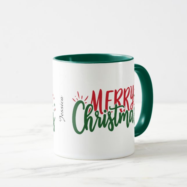Mug Nom simple Joyeux Noël rouge et vert (Devant droit)