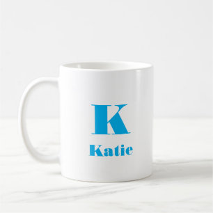 Mug Nom simple Lettre initiale Couleur solide bleu cie