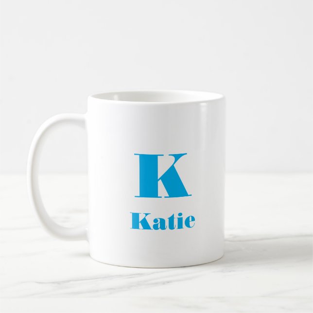 Mug Nom simple Lettre initiale Couleur solide bleu cie (Gauche)