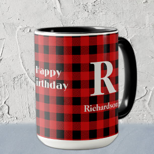 Mug Nom sur Red & Black Buffalo Check, Joyeux annivers