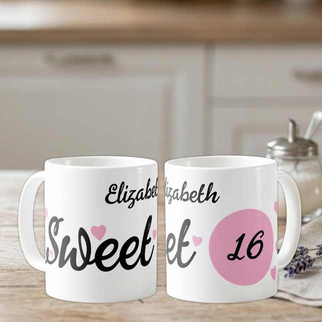 Mug Nom Sweet 16 16e anniversaire rose (Créateur téléchargé)
