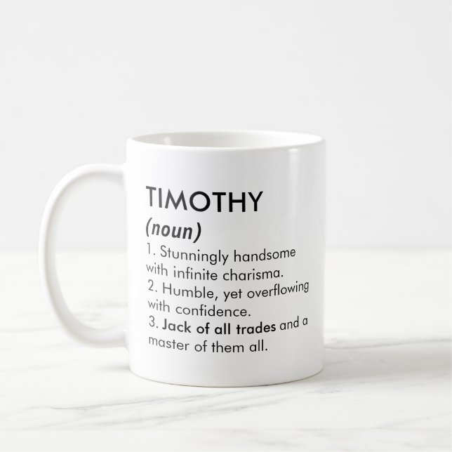Mug Nom Timothy, Nom modifiable, Nom personnalisé (Gauche)