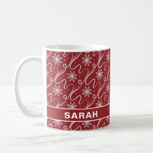 Mug Nom Tourbillon Flocon de Neige Rouge (Gauche)