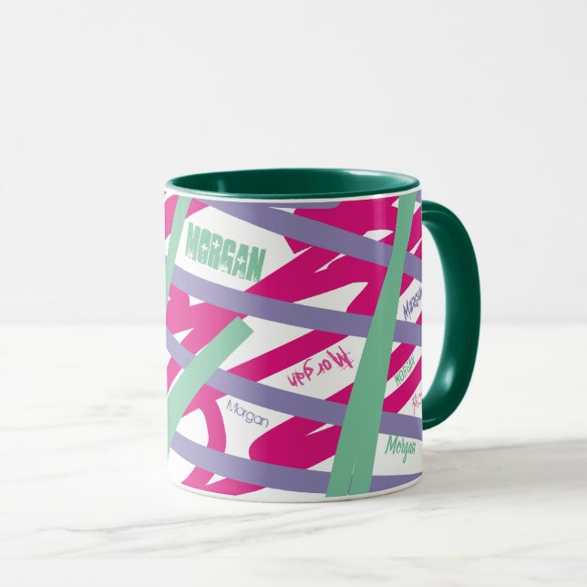 Mug Nom Tout sur les lignes rose violet Turquoise Cool (Devant droit)