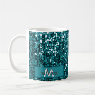 Mug Nom turquoise scintillant personnalisé de
