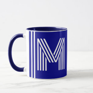 Mug Nom unique et initiale Meilleur Monogramme bleu