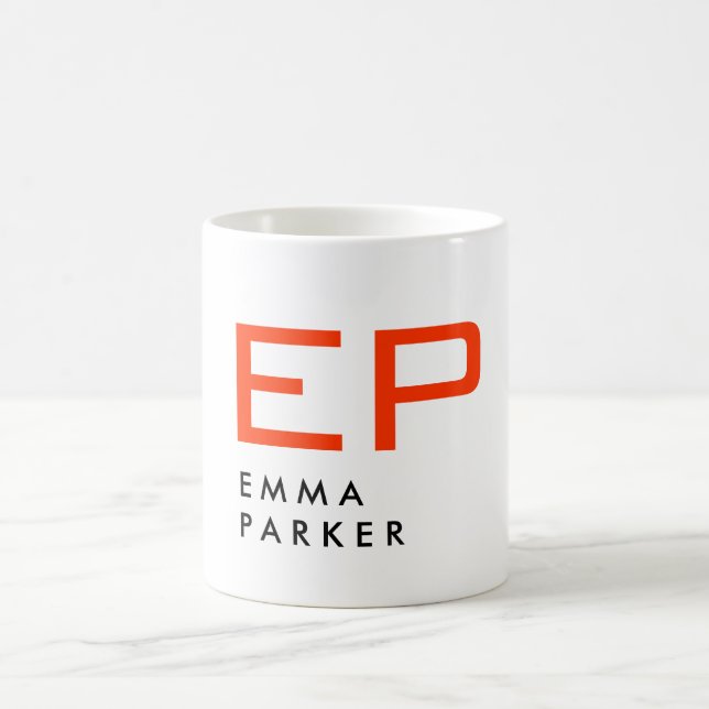 Mug Nom unique Noir Blanc tendance Monogramme rouge (Centre)