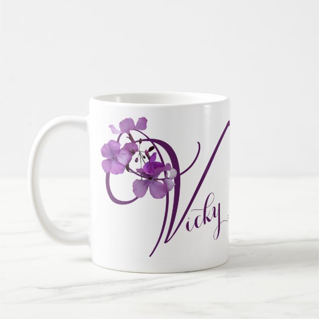 Mug Nom Vicky personnalisable jolie ceinture fleurie v (Gauche)
