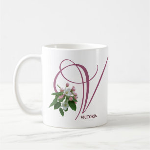 Mug Nom Victoria personnalisable monogramme rose flora