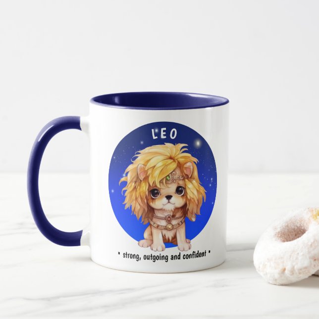 Mug Nom Zodiac Astrosign Leo Aquarelle bleu étoile (Avec donut)