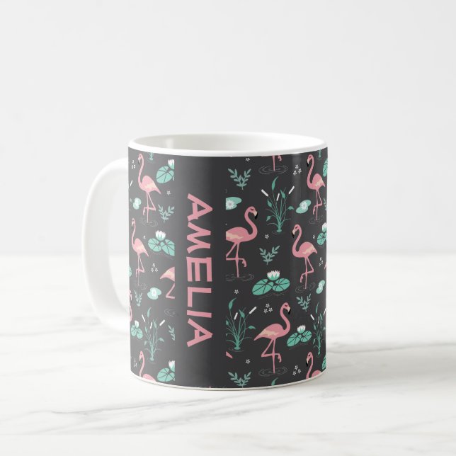 Mug Nommé motif gris mignon flamant rose (Devant gauche)