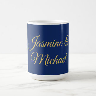 Mug Noms de couple de calligraphie chic adorables bleu