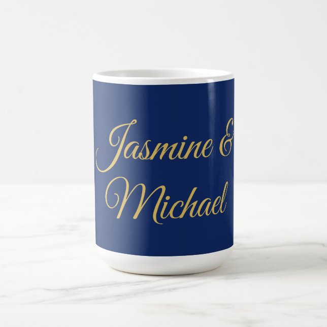 Mug Noms de couple de calligraphie chic adorables bleu (Centre)