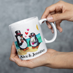 Mug Noms de couple de manchots personnalisés drôles