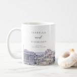 Mug Noms des Mariages de ligne aérienne LAS VEGAS NEVA<br><div class="desc">Cette tasse à café est décorée d'une aquarelle représentant les toits de Las Vegas Nevada. Cette tasse en céramique est un cadeau de conservation parfait pour la mariée et le marié.</div>