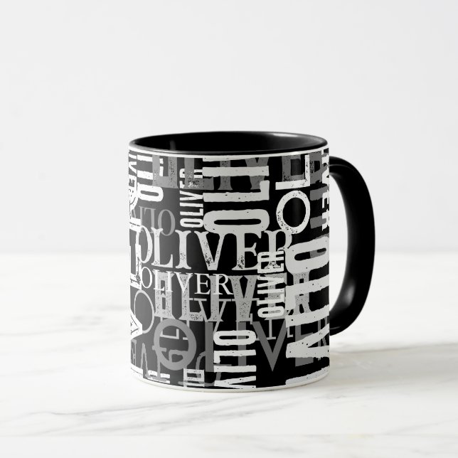 Mug Noms en détresse répliqués sur le Noir moderne (Devant droit)
