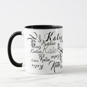 Mug noms manuscrits en noir blanc