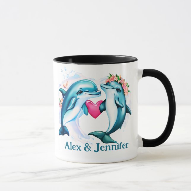 Mug Noms personnalisés des couples de dauphins (Droite)