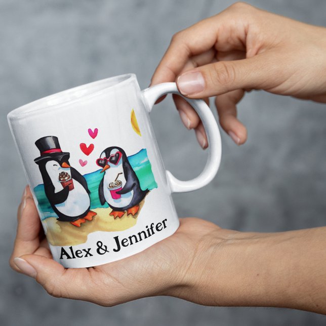 Mug Noms personnalisés des couples de pingouins (Penguin couple mug design)