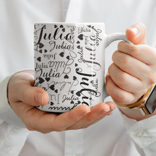 Mug Noms personnalisés et Coeurs noirs Romantique Blan