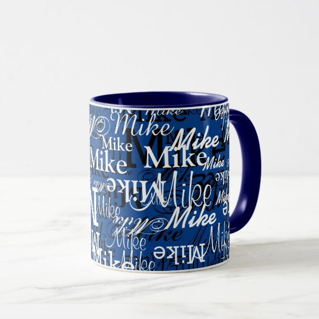 Mug Noms personnalisés superposés bleu foncé (Devant droit)