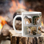 Mug Noms simples minimalistes des couples photo de bor<br><div class="desc">Idéal pour la Saint-Valentin, mariage, fiançailles ou simplement pour célébrer l'amour de tous les jours avec votre grand ami, ce design comprend quatre photos arrondies par côté (deux petits carrés et deux rectangles) et les noms du couple au centre des quatre photos répétées des deux côtés. Arrière - plan gris...</div>