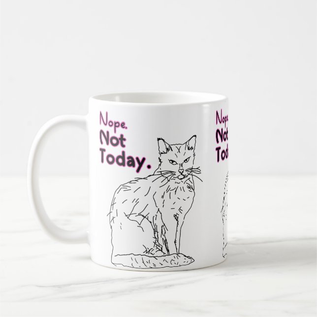 Mug Non pas aujourd'hui Dessin Illustration de chat (Gauche)