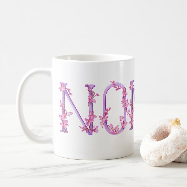 Mug Nonna texte orchidée violet peinture d'art rose mu (Avec donut)