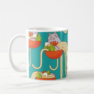 Mug Noodles Funny Chats Arrière - plan Turquoise