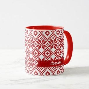 Mug Nordic Snowflake Motif Nom personnalisé Noël