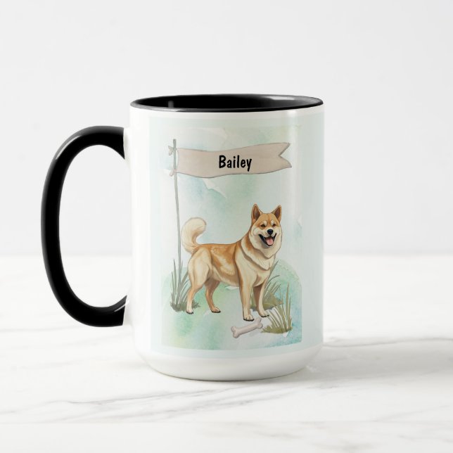 Mug Norwegian Buhund Watercolor Personalized Dog (Gauche)