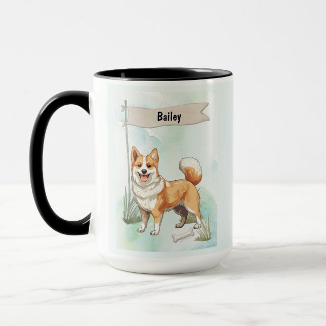 Mug Norwegian Lundehund Watercolor Personalized Dog (Gauche)