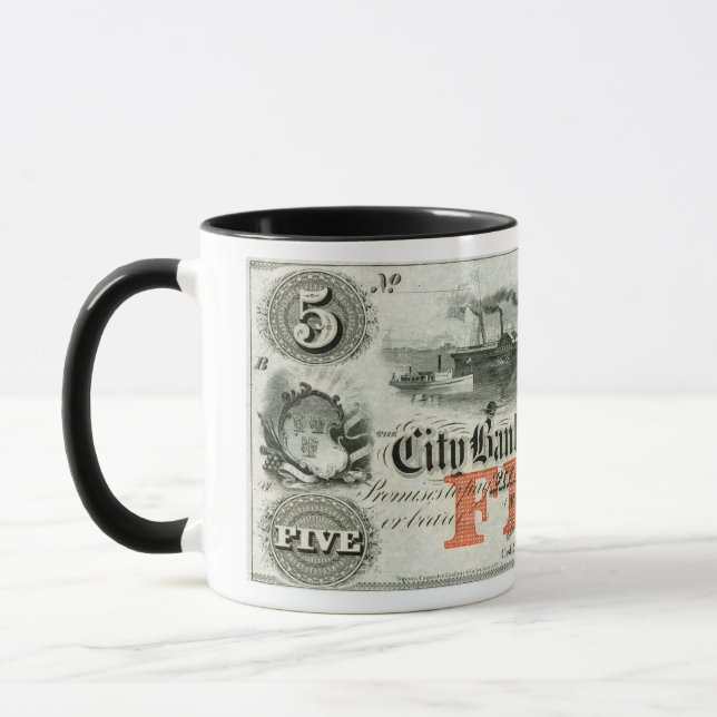 Mug Note de cinq dollars de New Haven 1855 (Gauche)