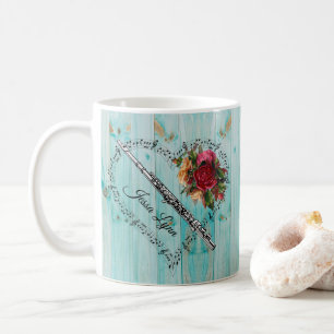 Mug Note Musique Flûte Hart Blue Wood Flowers