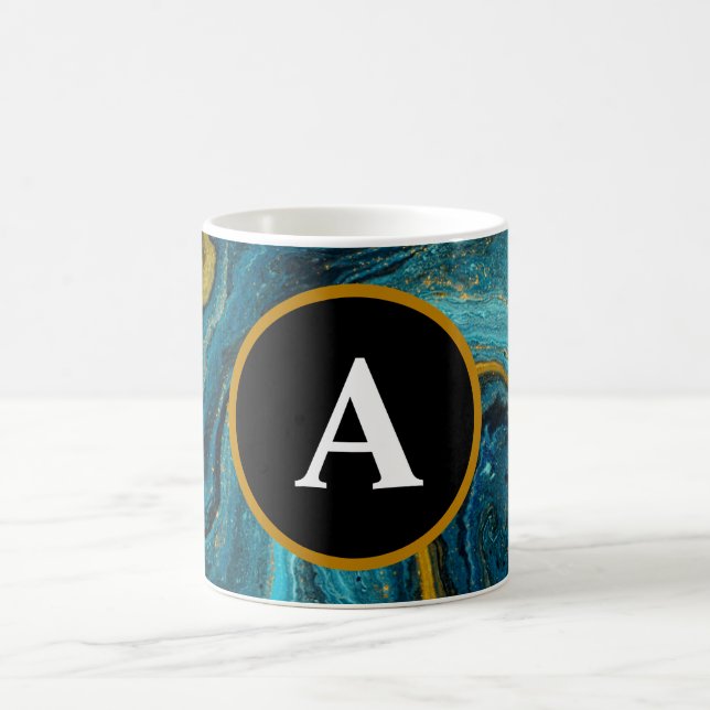 Mug Notebo de texte de monogramme Turquoise Abstrait o (Centre)