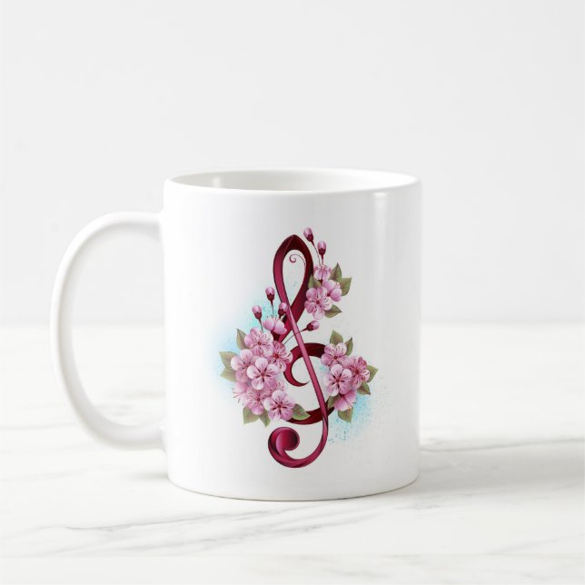 Mug notes de clé de sol musicale avec fleurs de Sakura (Gauche)
