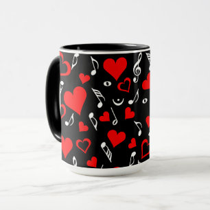 Mug Notes de coeur et de musique rouges
