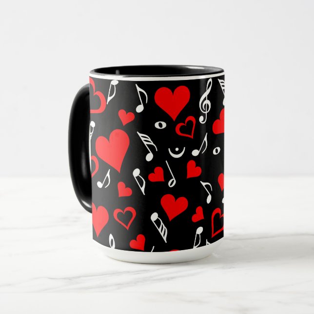 Mug Notes de coeur et de musique rouges (Devant gauche)