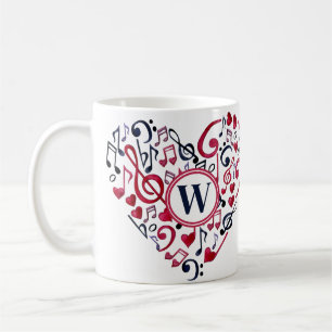 Mug Notes de coeur musicale Clefs Musique Amour Monogr