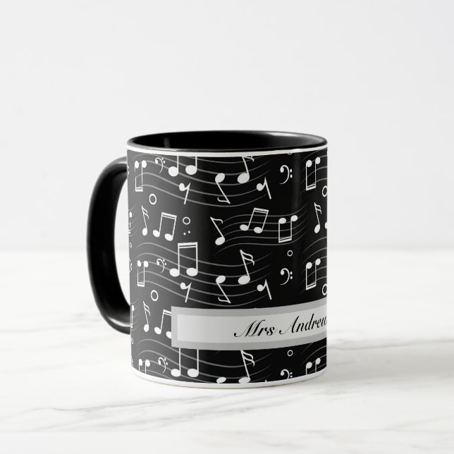 Mug Notes de musique blanches sur fond noir  (Devant gauche)