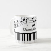 Mug Notes de musique pour piano Nom de script noir bla (Devant gauche)